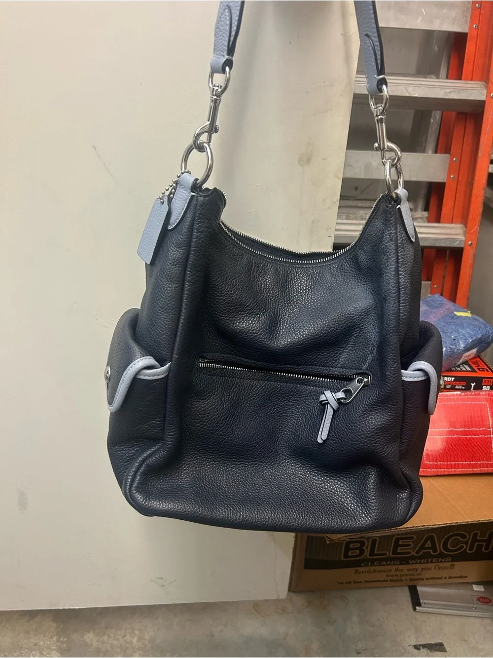 Coach Navy Blue Leather Hobo Shoulder Bag